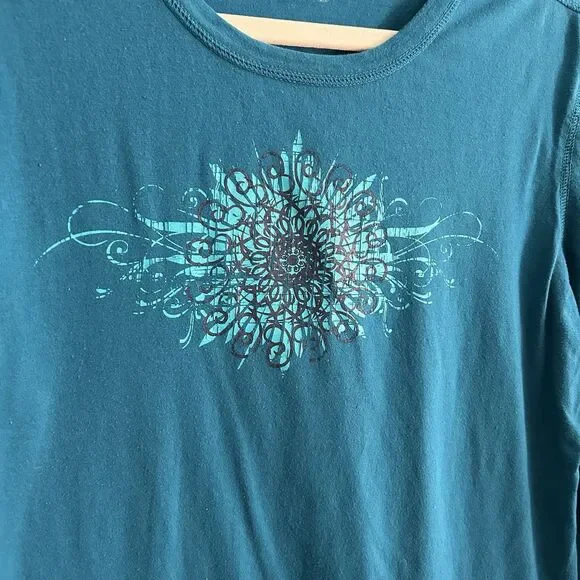 Tek Gear Womens Y2K Teal Graphic Long Sleeve T-Shirt XL - Picture 2 of 8